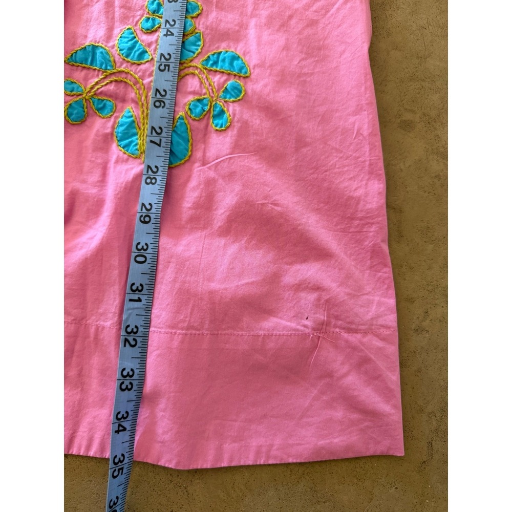 Uncle Frank Pink Embroidered Cotton Shift Dress Ruffle Neck Pintuck Small - Picture 10 of 10